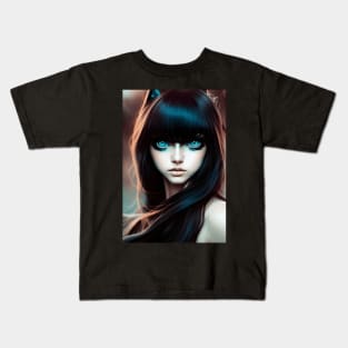 I spy with my cat eye - Digital Cat Girl Portrait Kids T-Shirt